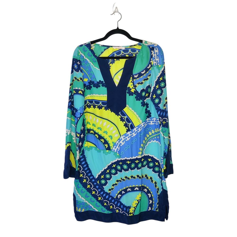 Alice Trixie Silk Boho Abstract Medium Tunic Dress Resortwear Vacation Cover Up